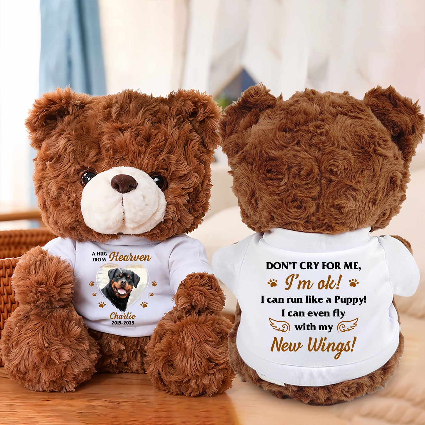 Personalized "Don't Cry For Me" memorial teddy bear plush, a comforting bereavement gift.