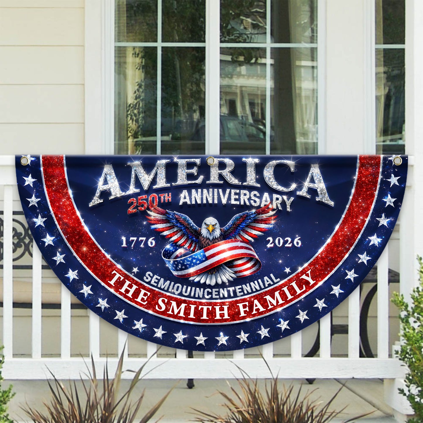 Glitter Family Name 250 Years Of Blessing Fan Flag - Custom Family Name Non-Pleated Fan Flag