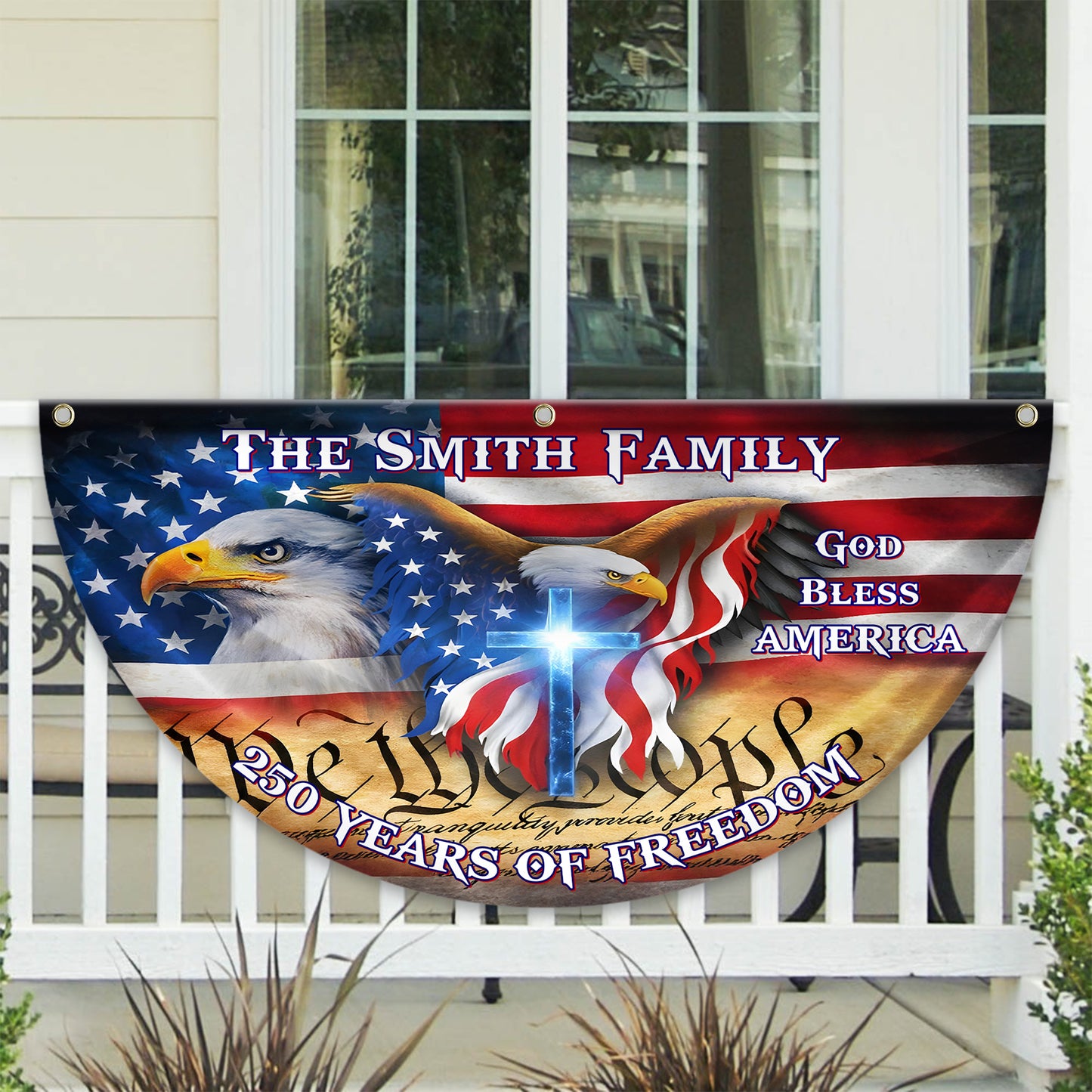 God Bless America Family 250 Years Of Freedom Glitter Fan Flag - Custom Family Name Non-Pleated Fan Flag