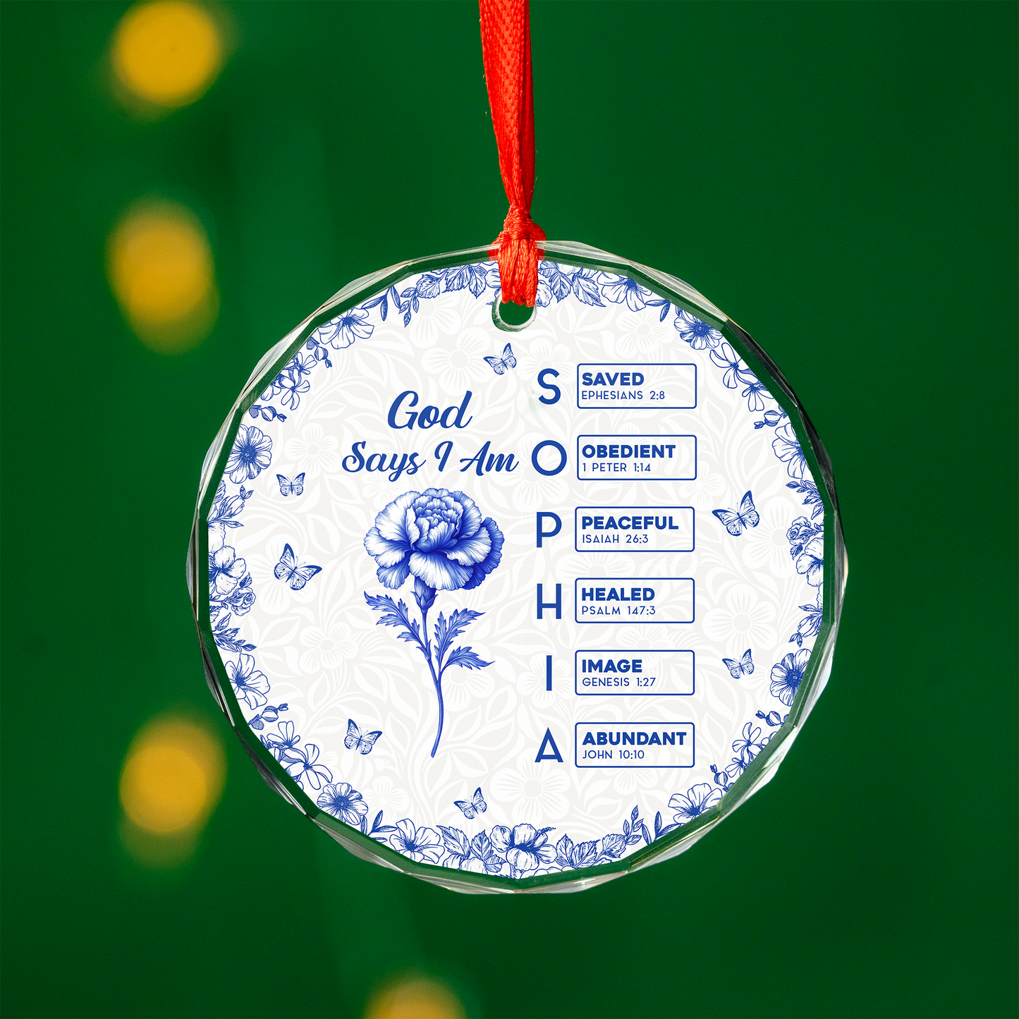 Personalized "God Says I Am" Christmas ornament with custom name, a unique holiday gift.