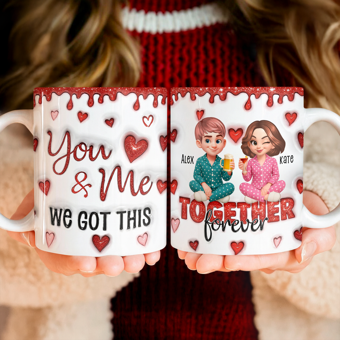 Personalized Happy Valentines Day Couple Mug with 3D effect.