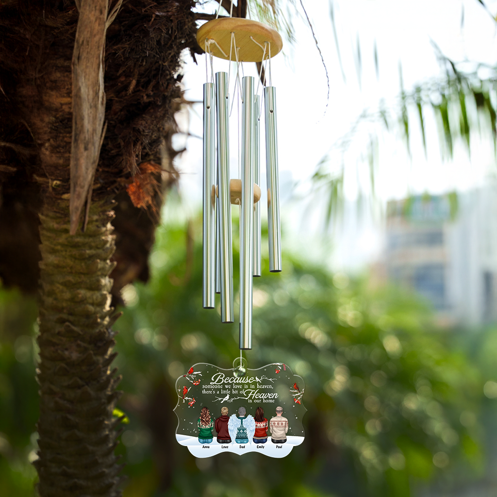 Personalized memorial wind chime with custom suncatcher, "I am always with you" engraving.