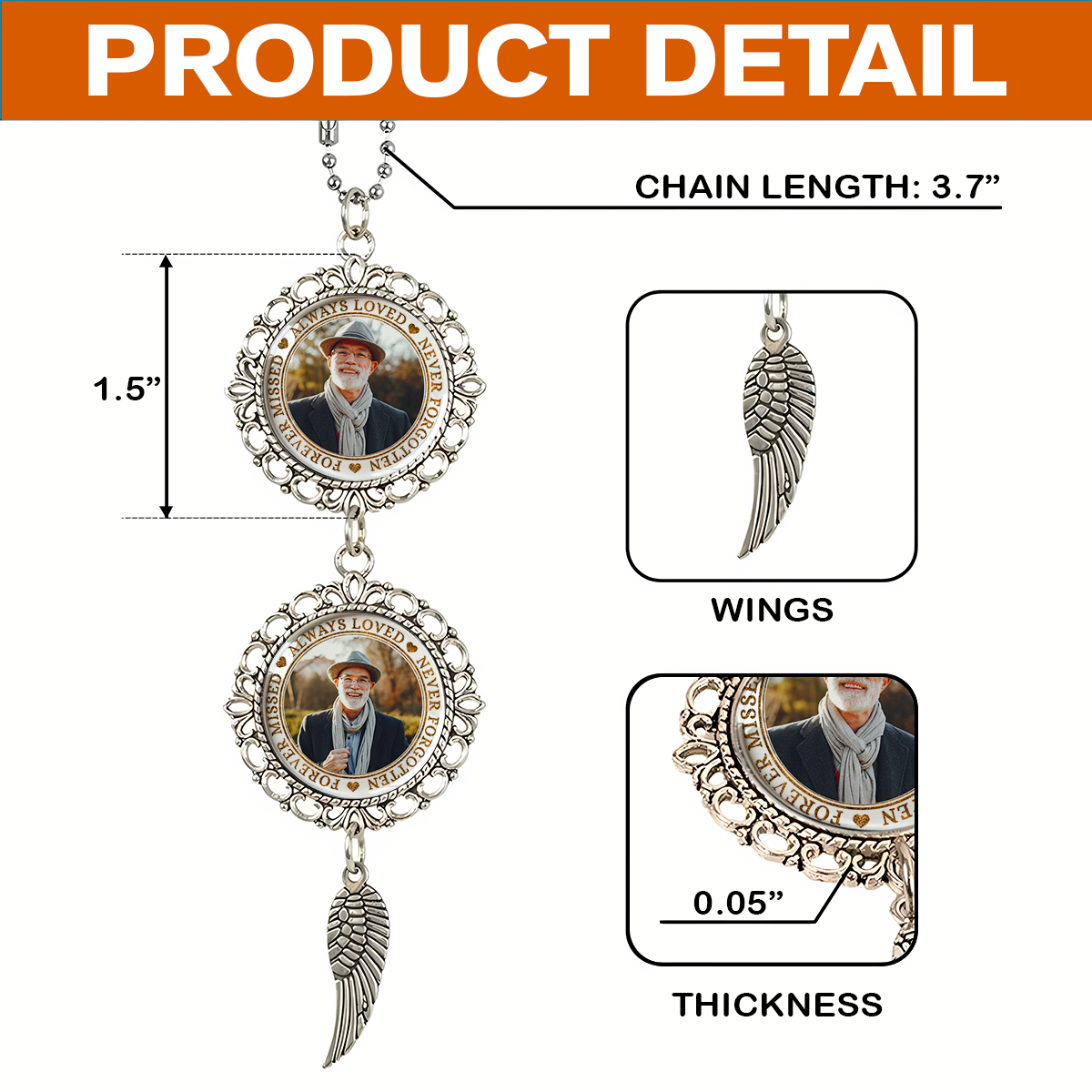 Personalized "I Have An Angel Watching Over Me" photo car ornament.