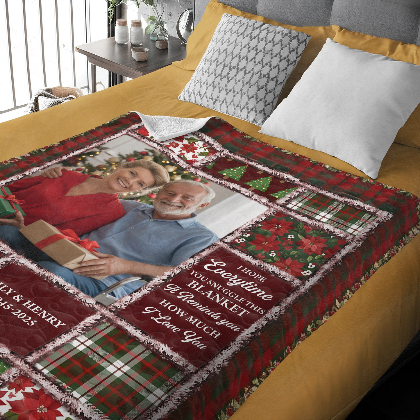 I Love You Personalized Custom Blanket with loving couple photo and names.