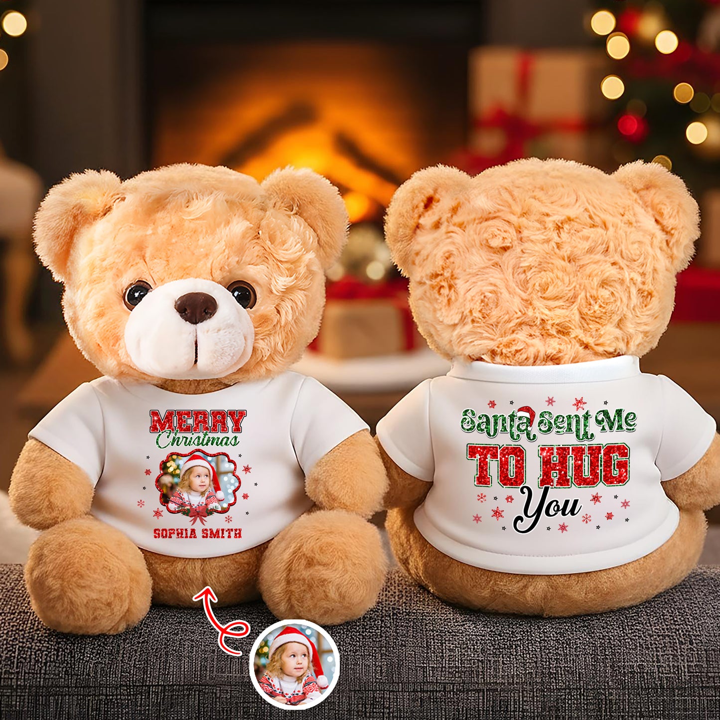 Personalized "I'm Here to Hug You" memorial teddy bear plush, a comforting keepsake.