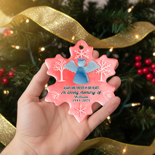 Personalized In Loving Memory sea glass ornament with custom name and dates, layered acrylic design.