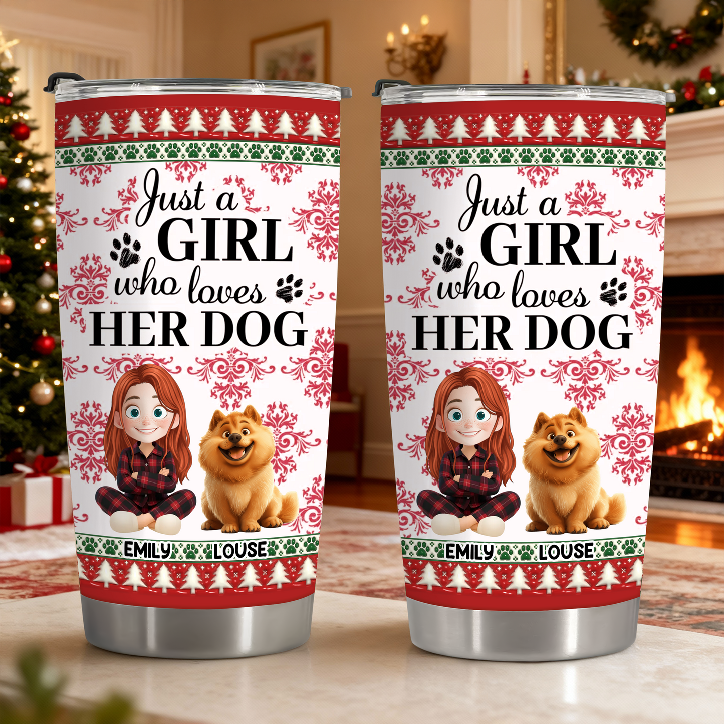 Just a Girl Who Loves Dogs personalized tumbler. Custom dog lover gift with name.