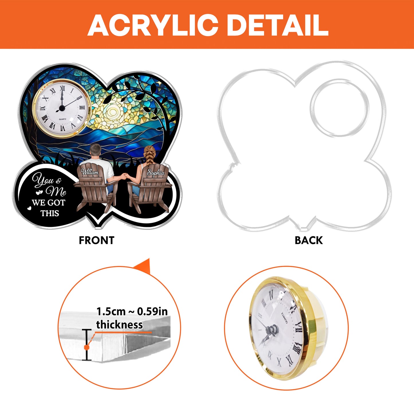 Personalized "Love That Grows With Time" desk clock plaque, a unique engraved gift.