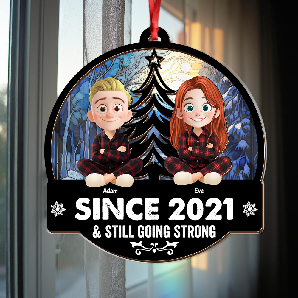 Love You Forever personalized suncatcher window ornament with custom names and heart design.