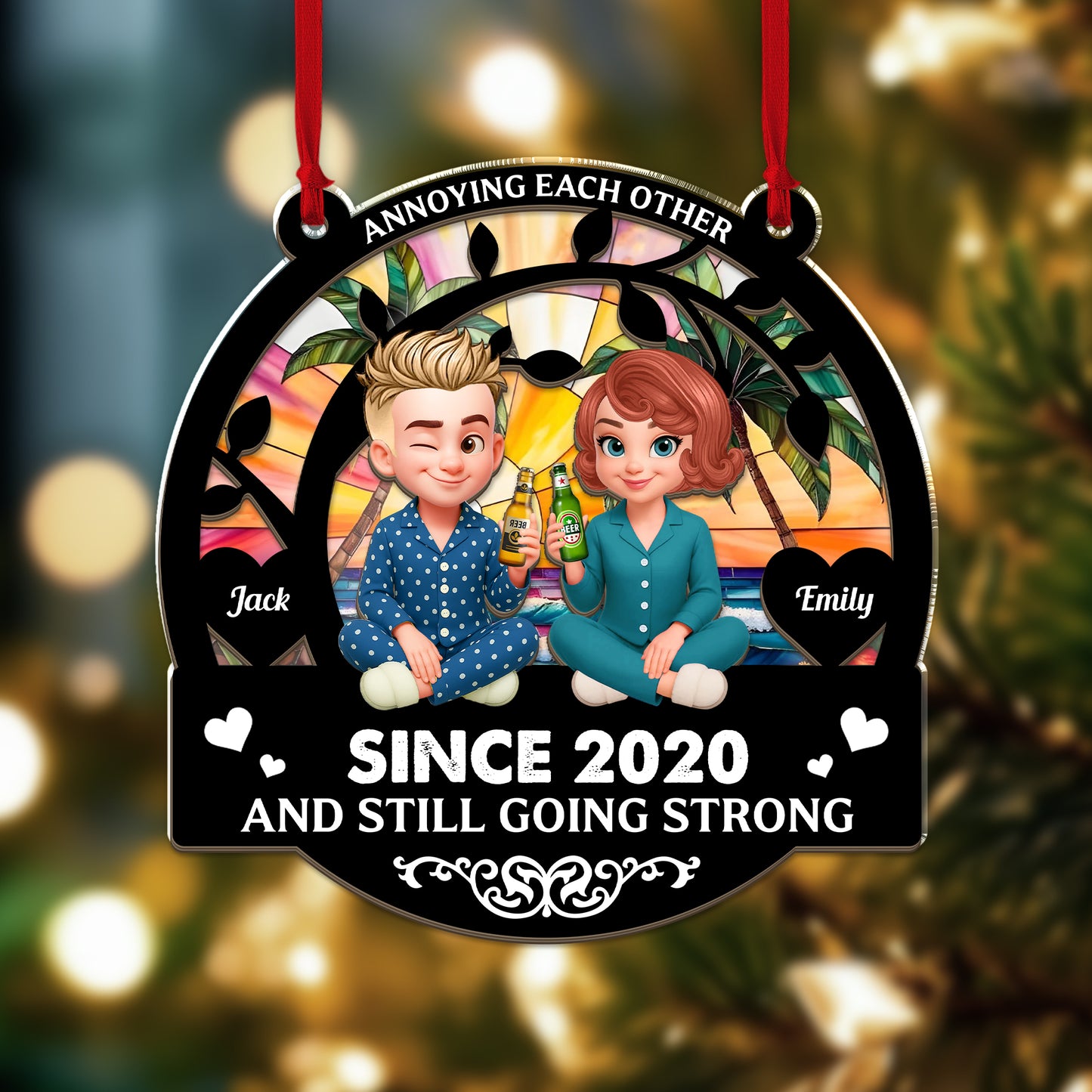 Love You Forever Personalized Suncatcher - Custom window hanging ornament with names.