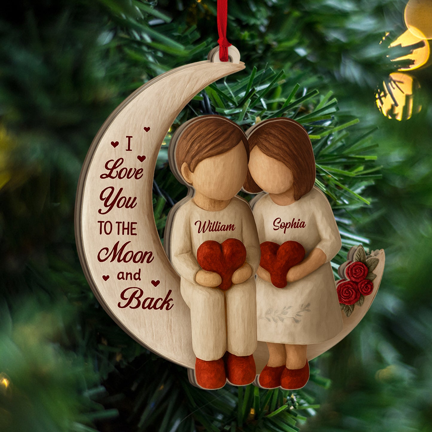 Personalized "Love You to the Moon and Back" Christmas ornament, acrylic holiday decoration.