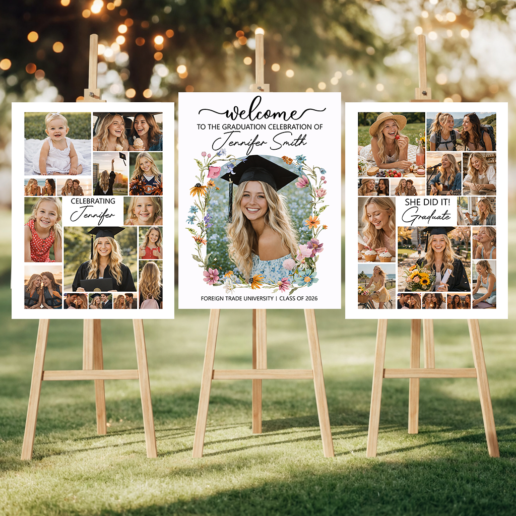 Congrats Graduation Combo 3 - Personalized Graduation Welcome Sign - Custom Photo Welcome Sign