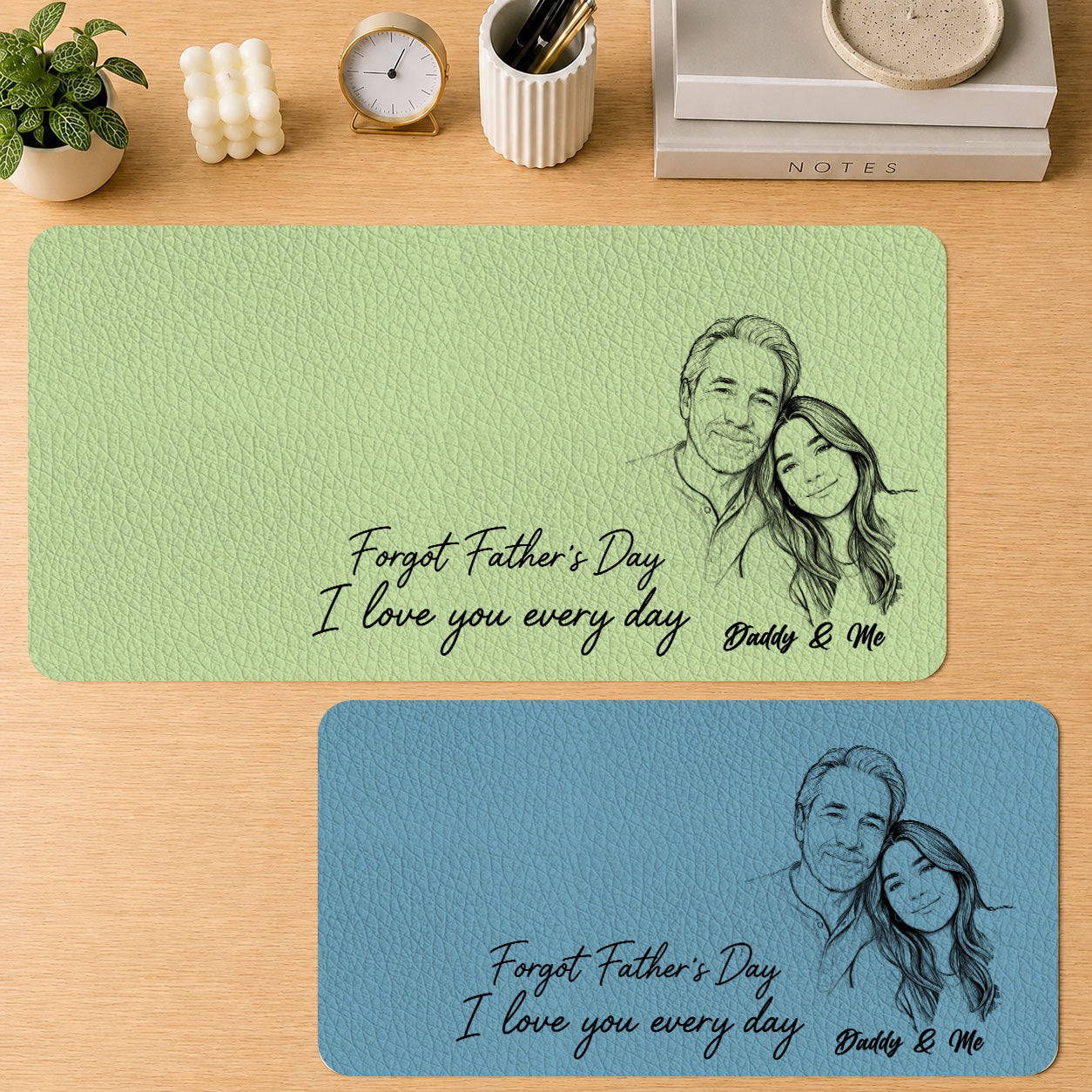 Best Dad Ever Cutsom Photo Line - Personalized Leather Desk Mat