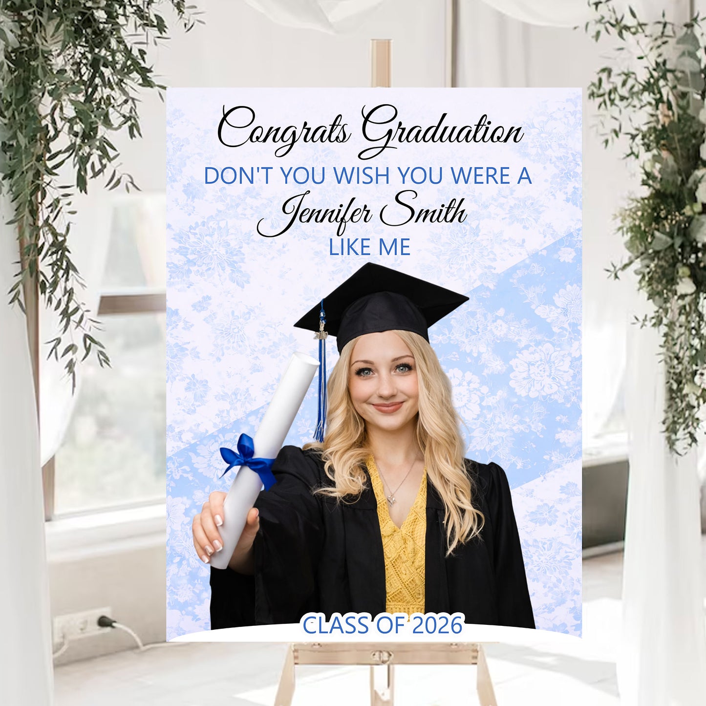 Congrats Graduation Floral - Personalized Graduation Welcome Sign - Custom Photo Welcome Sign