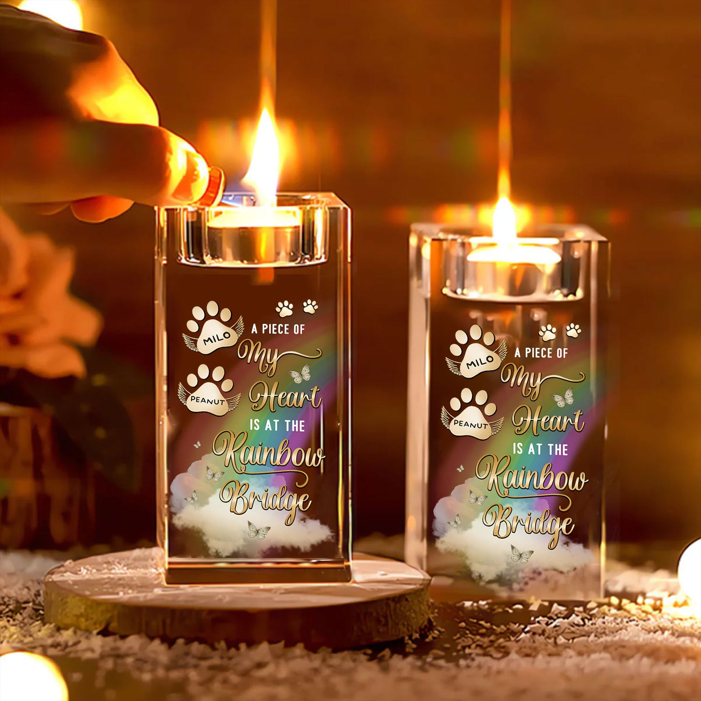 A Piece Of My Heart Custom Paw - Personalized Crystal Candle Holder