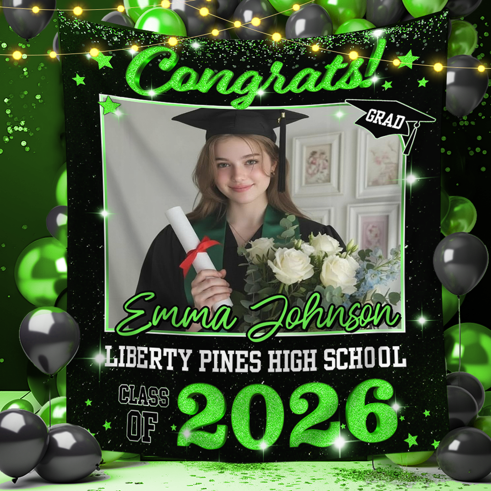 Class Of 2026 Glitter Style Graduation Decor - Personalized Congrats Graduation Backdrop