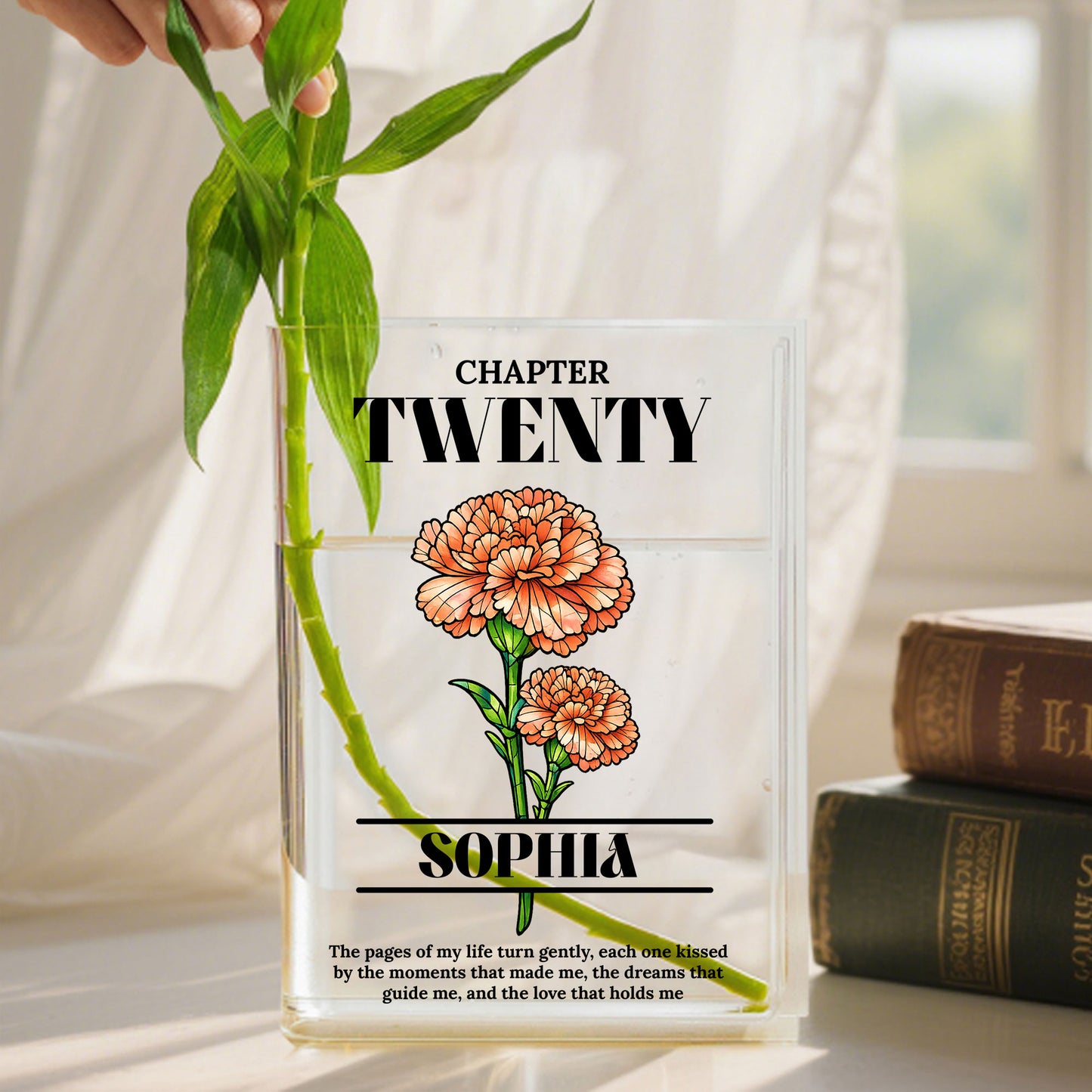 New Chapter Stain Glass Birth Month Flower - Personalized Acrylic Book Vase