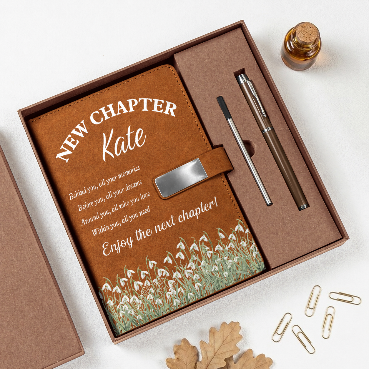 New Chapter Self-Love Journal - Personalized Leather Notebook Set