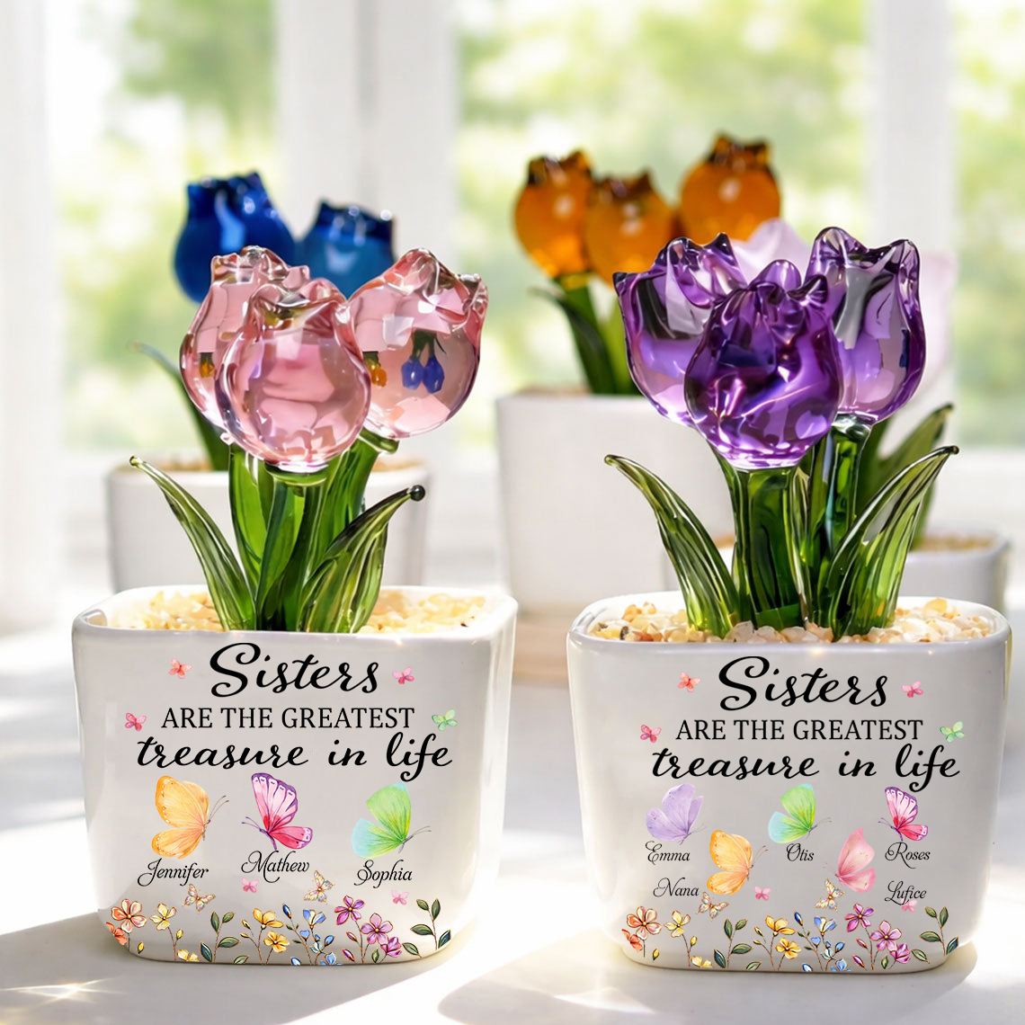Sisters Are Different Flowers - Personalized Custom Glass Everlasting Tulips