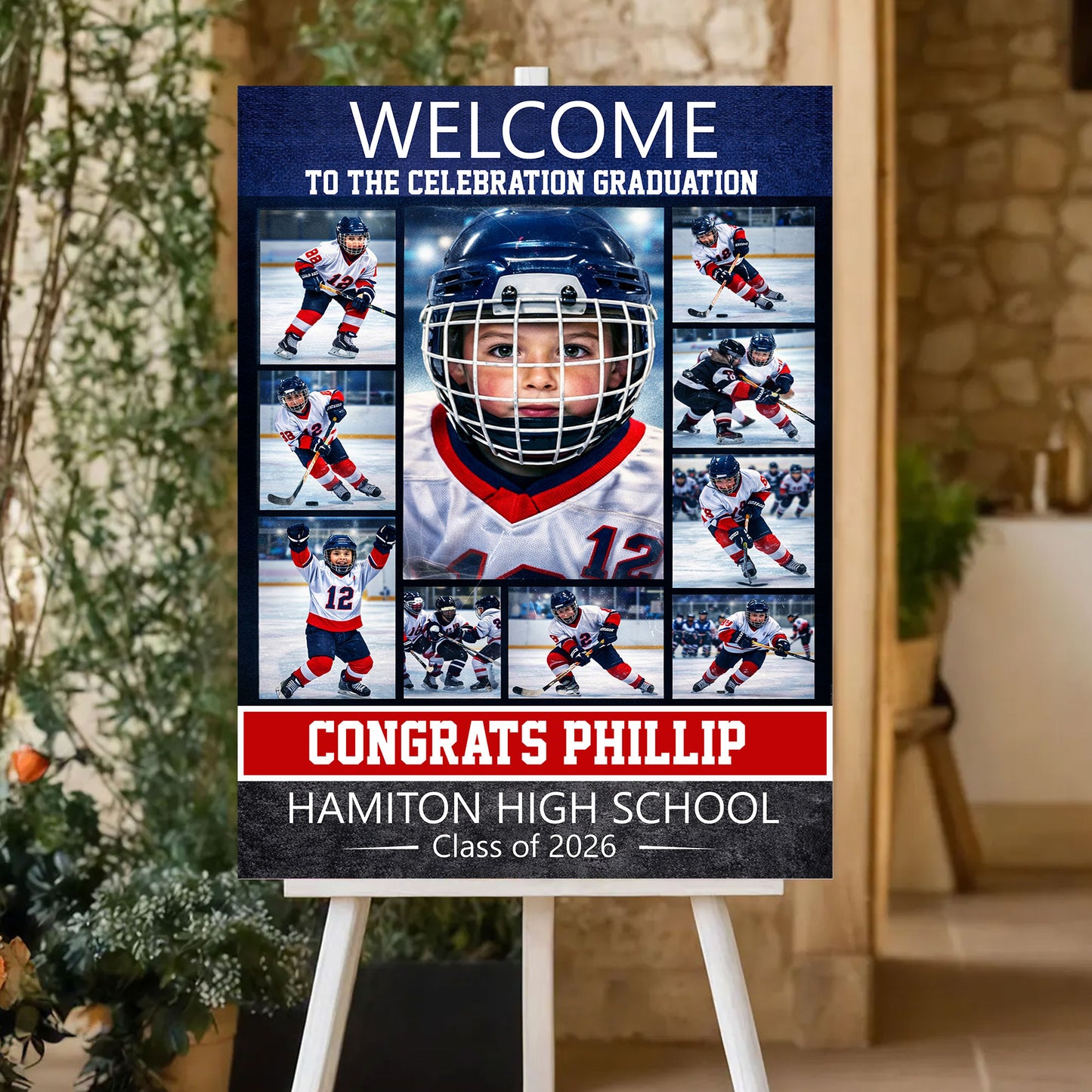 Sports Senior Graduation Photo Collage - Personalized Graduation Welcome Sign - Custom Photo Welcome Sign