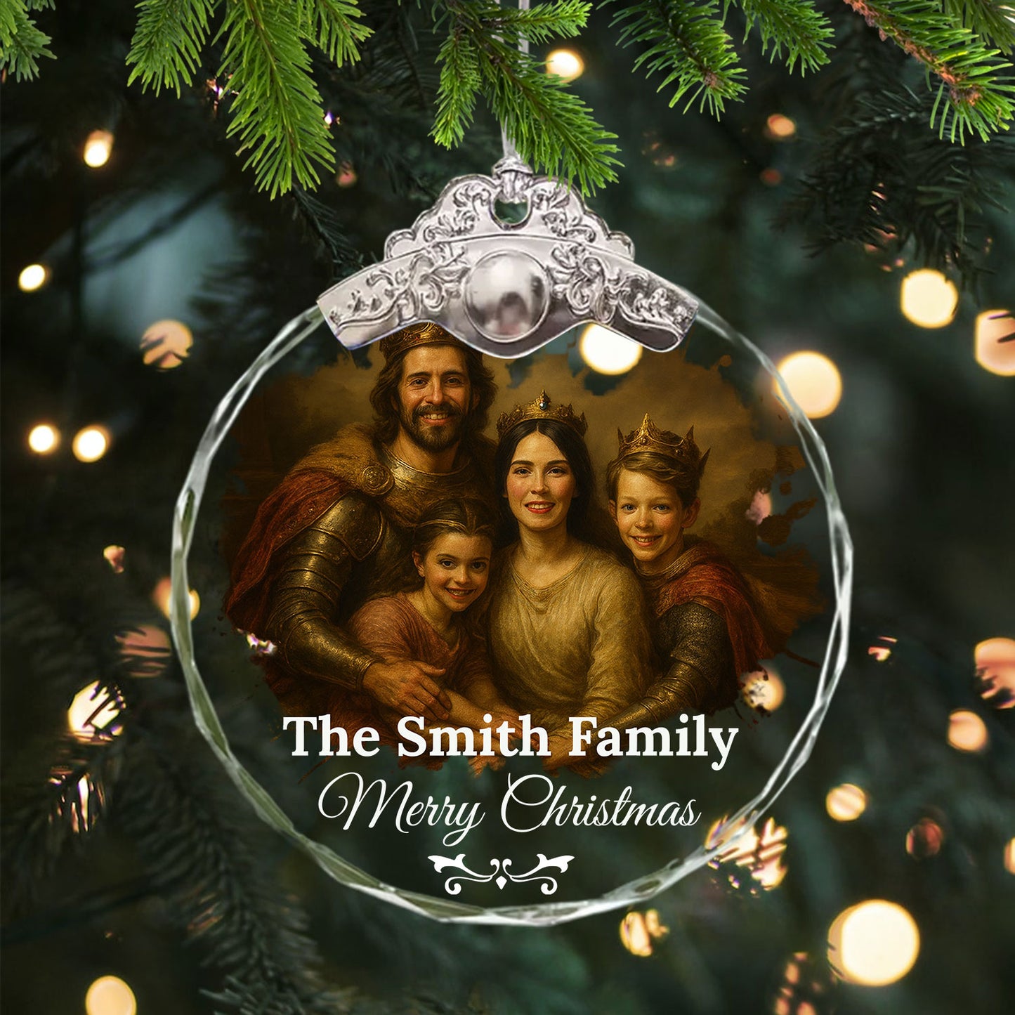 Royal Family Christmas - Personalized Glass Ornament With Silver and Gold Cap
