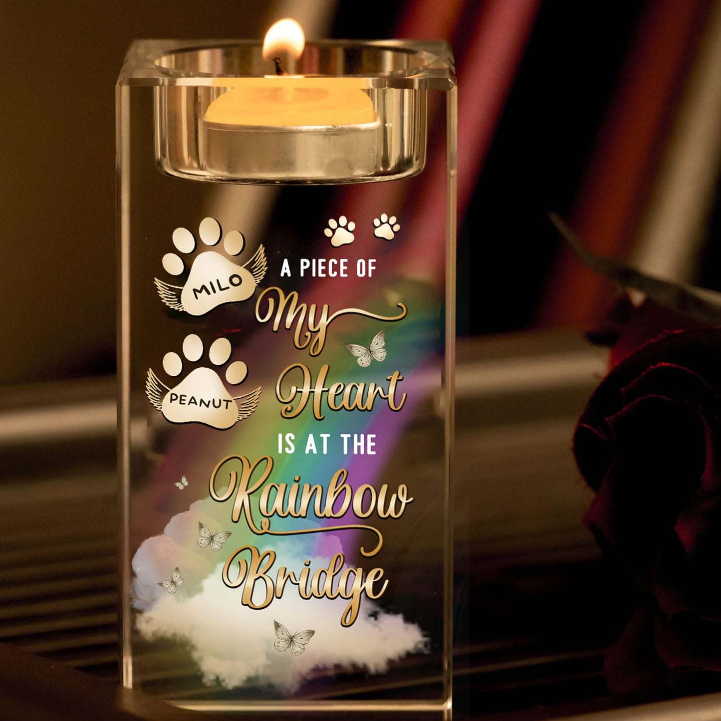 A Piece Of My Heart Custom Paw - Personalized Crystal Candle Holder