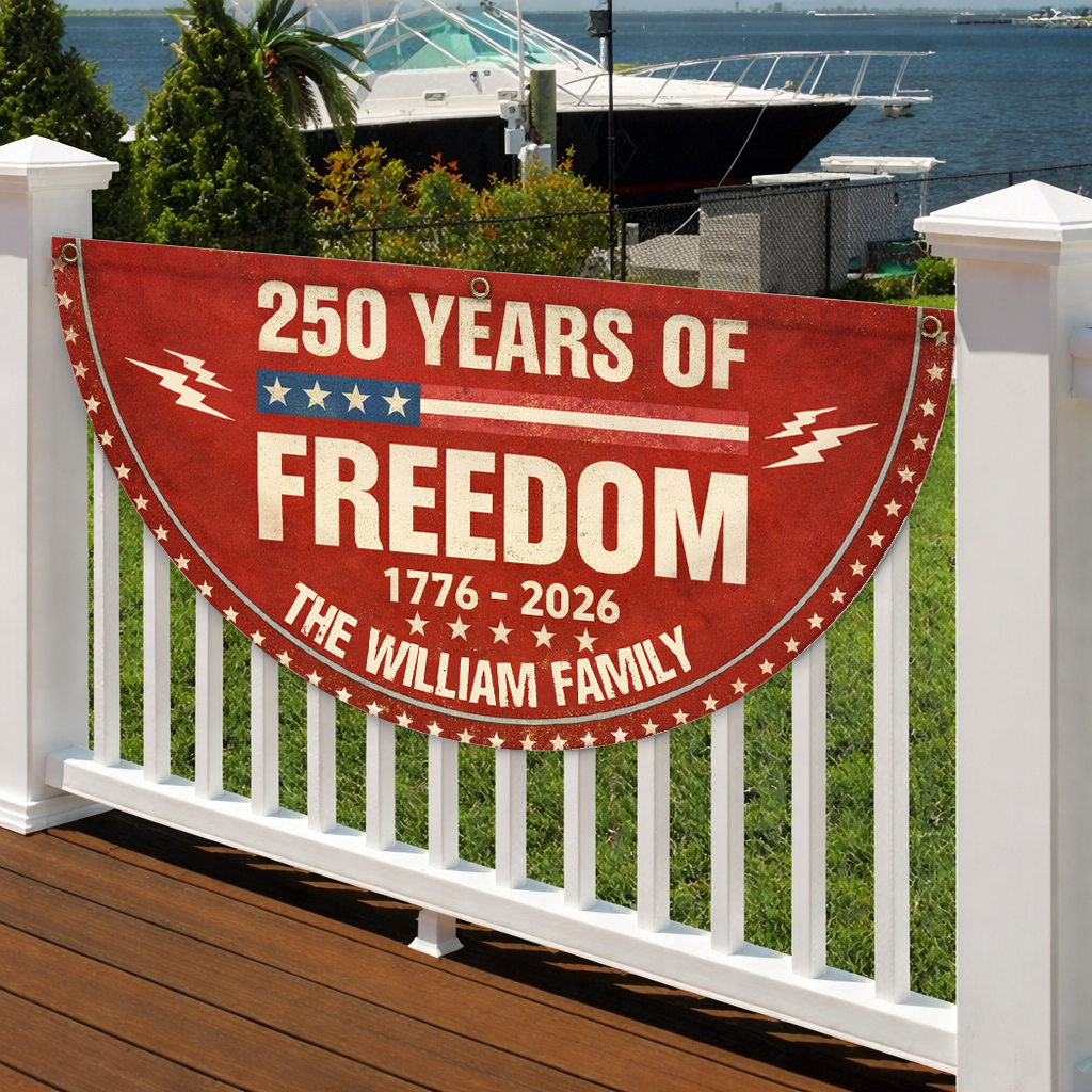 Freedom 250 Years Of Freedom Glitter Fan Flag - Custom Family Name Non-Pleated Fan Flag