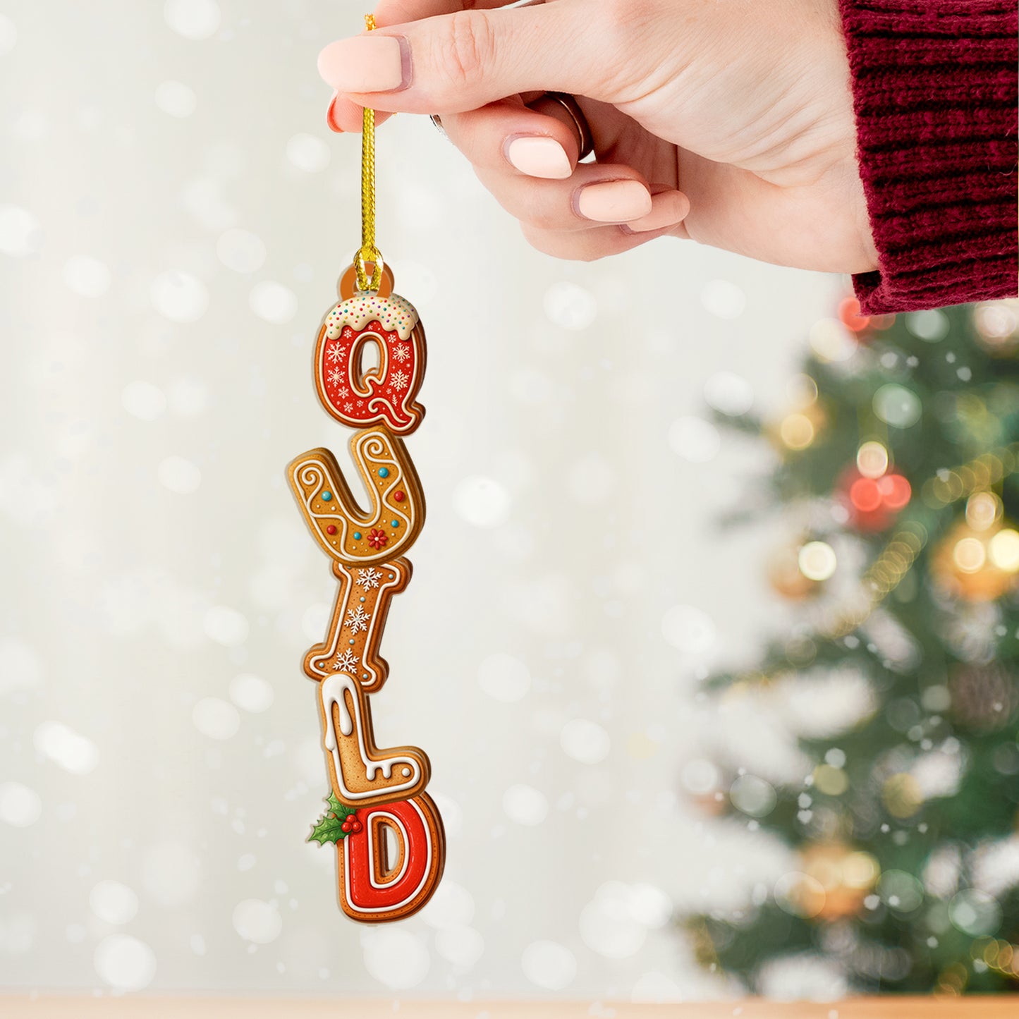 Cookies Christmas Alphabet Custom Family - Custom Shaped 2 Layered Wood Christmas Ornament