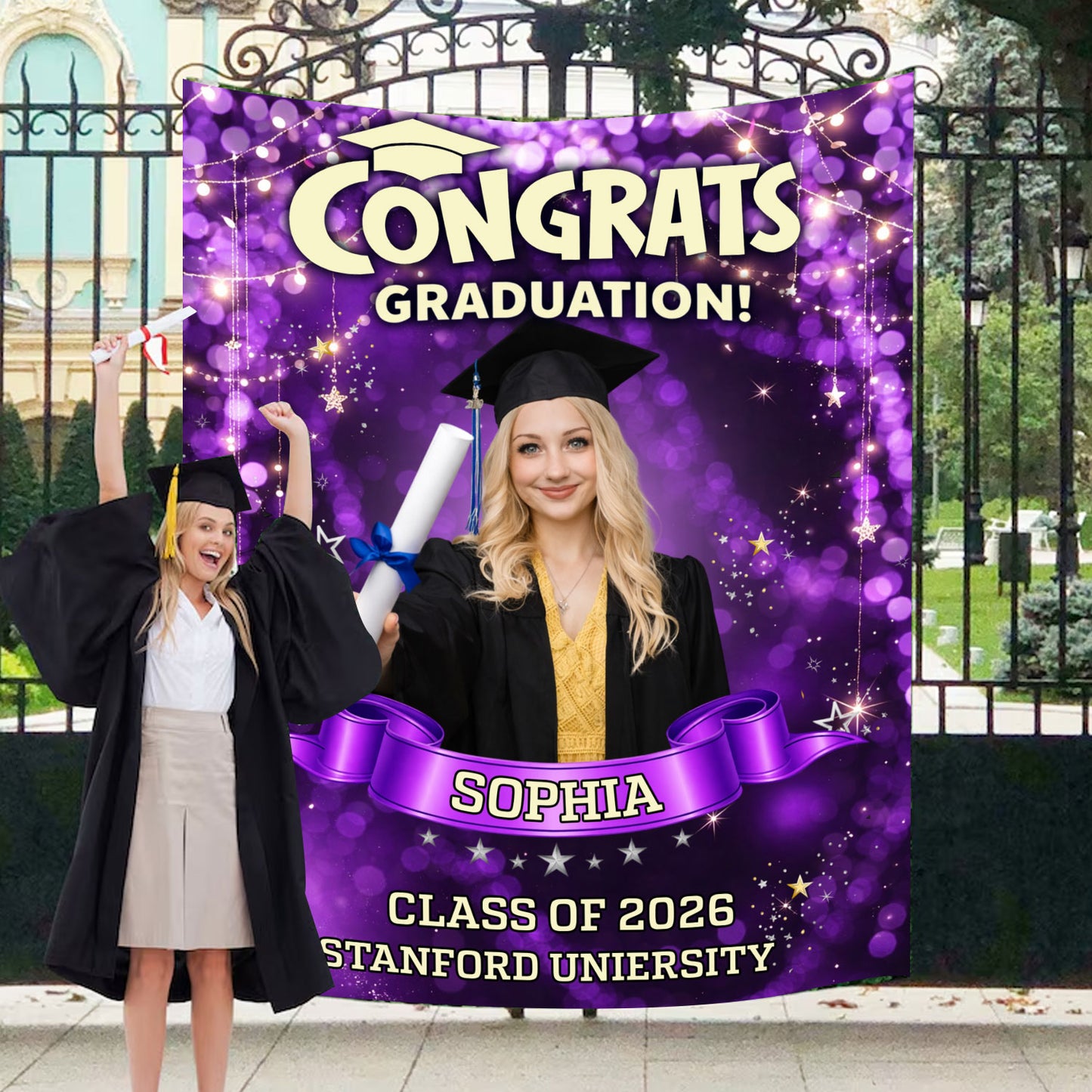 Colorful Custom Graduation Party Backdrop - Personalized Congrats Graduation Backdrop