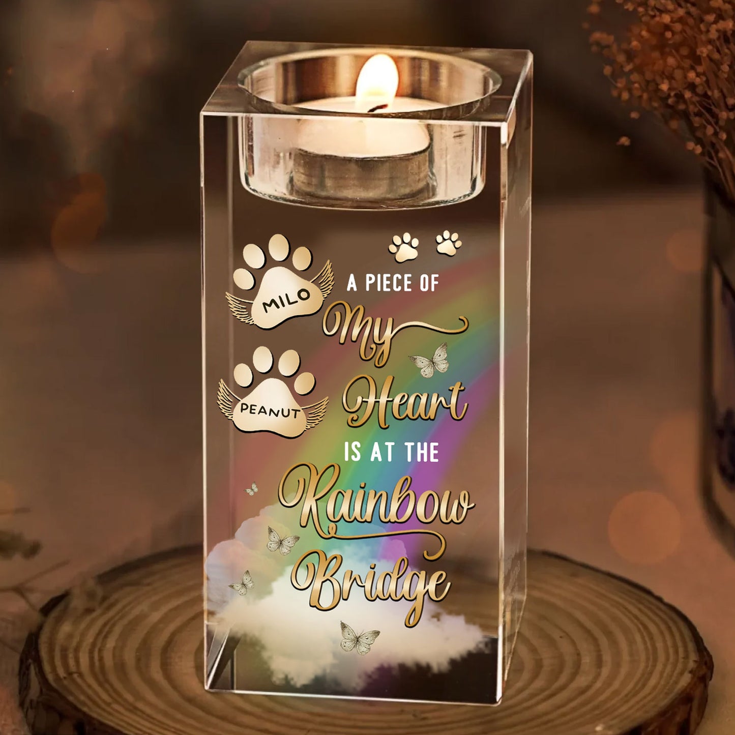 A Piece Of My Heart Custom Paw - Personalized Crystal Candle Holder