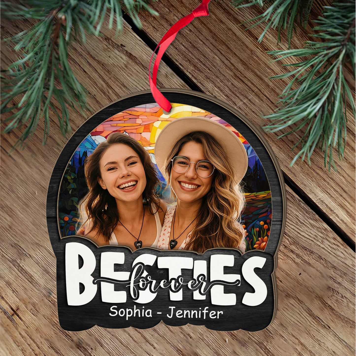 Family Forever Background - Personalized Window Hanging Suncatcher Ornament