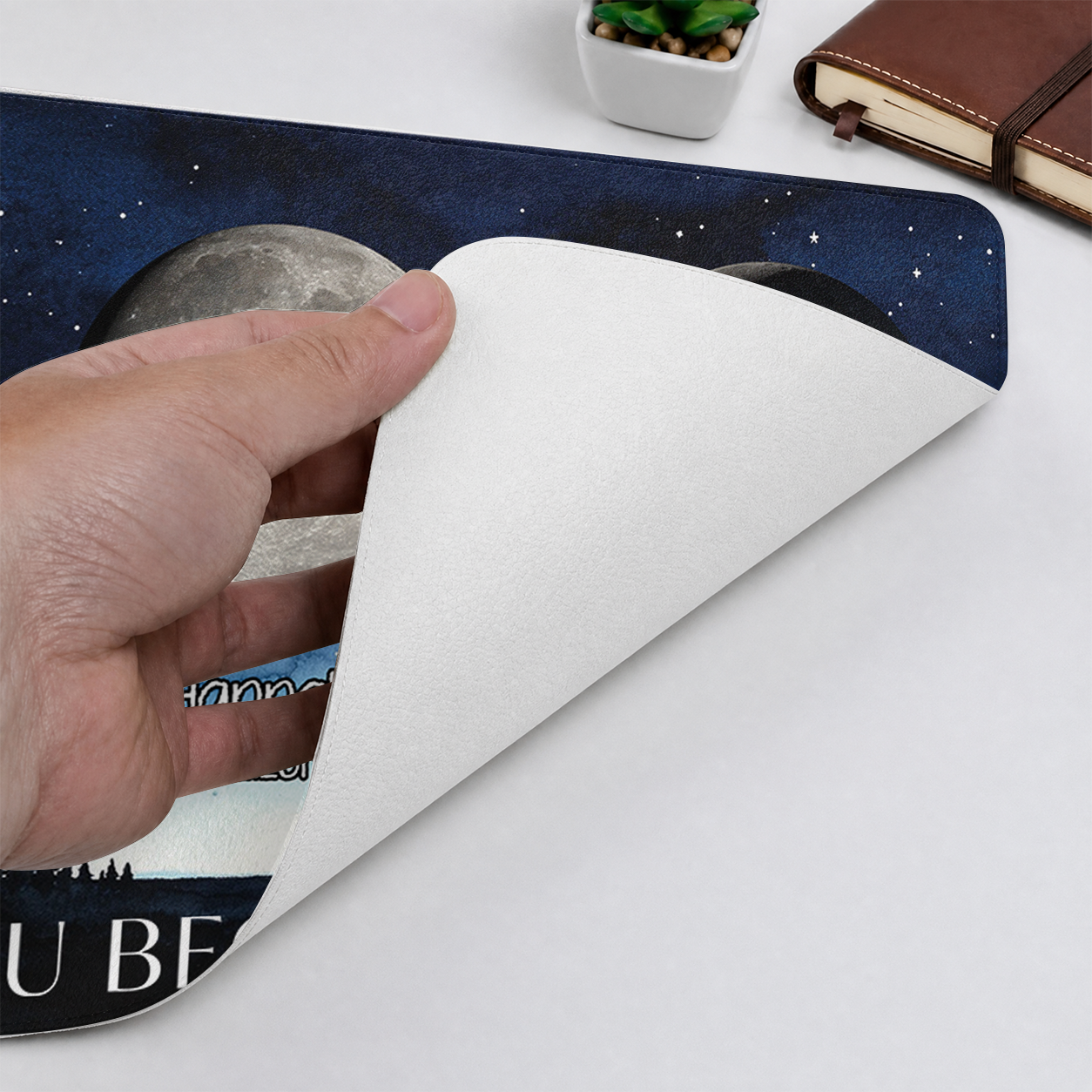 Father's Day Gifts - Custom Moon Best Dad Ever - Personalized Leather Desk Mat