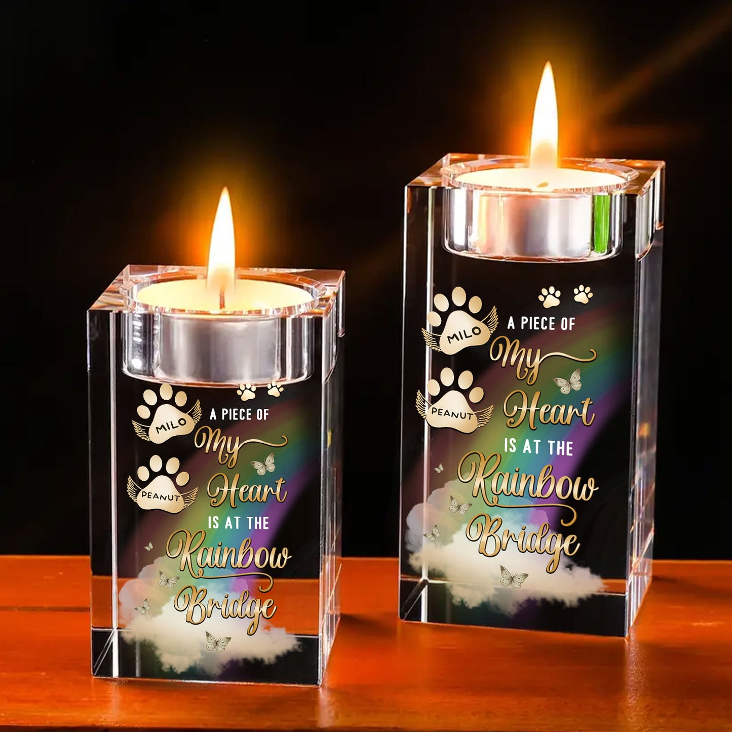 A Piece Of My Heart Custom Paw - Personalized Crystal Candle Holder