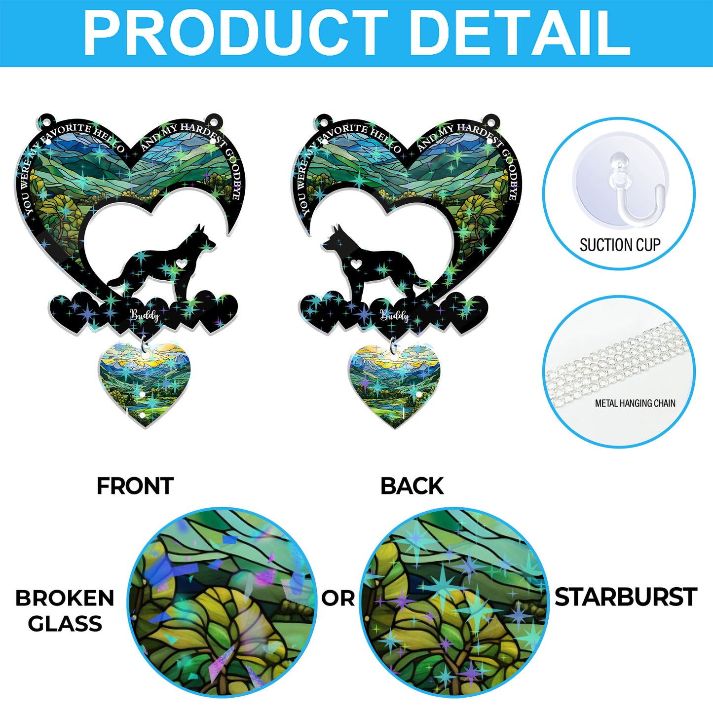 Personalized "My Favorite Hello, Hardest Goodbye" custom shape hologram window decor.