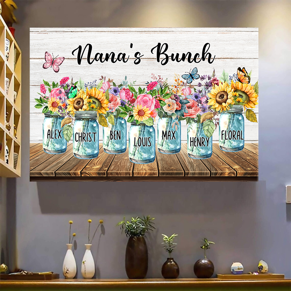 Nana's Bunch Personalized Canvas Print featuring custom names for a unique grandma gift.