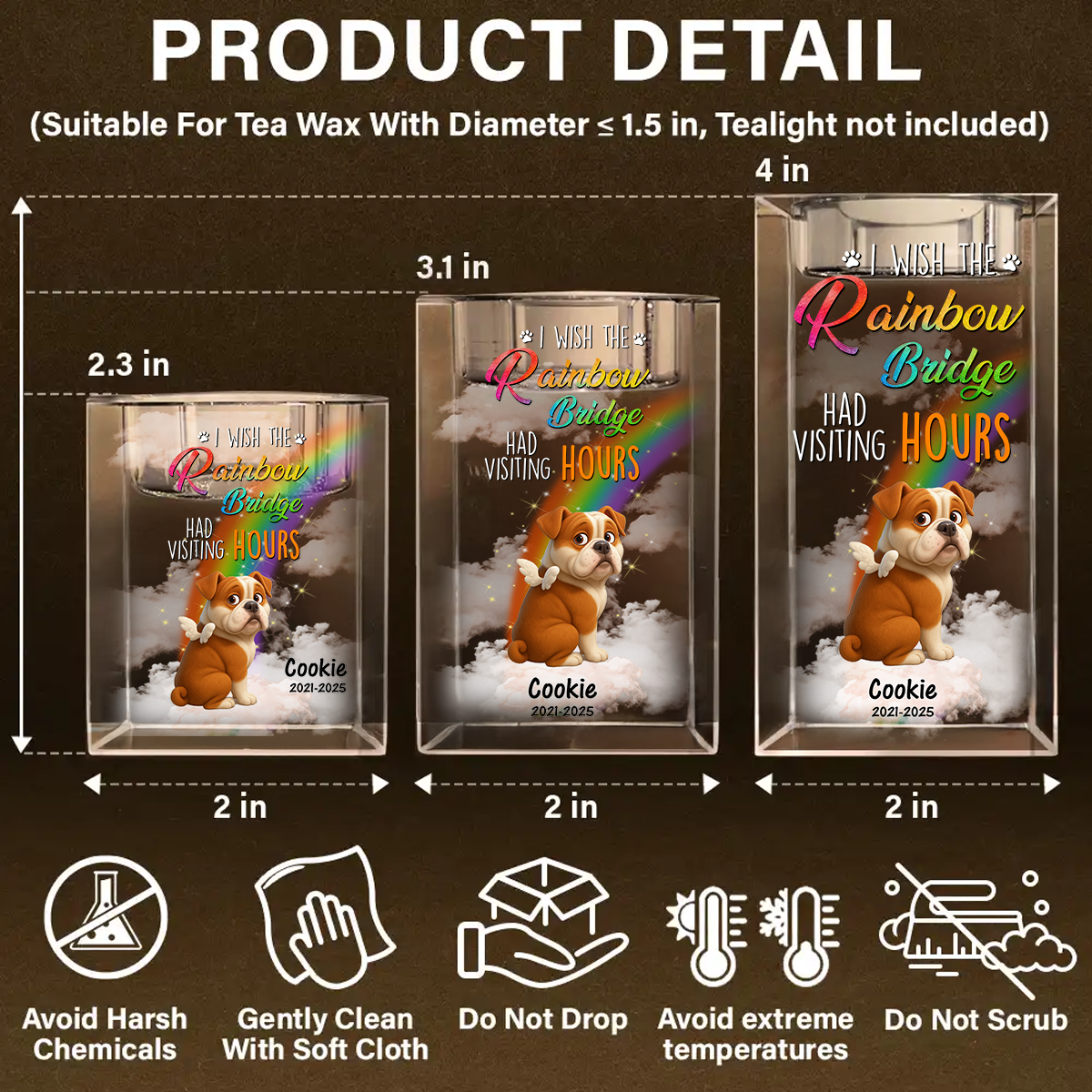 Personalized crystal candle holder with "Our thoughts are with you" engraving, a pet memorial gift.