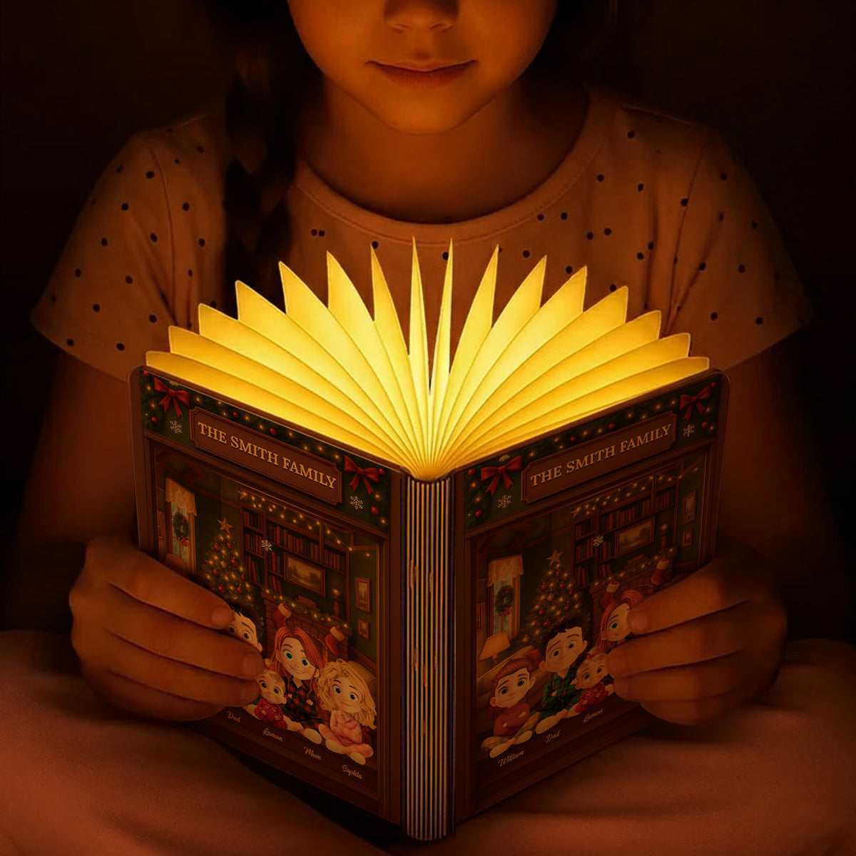 Personalized family book lamp. A unique Christmas gift, custom-made with your family name.