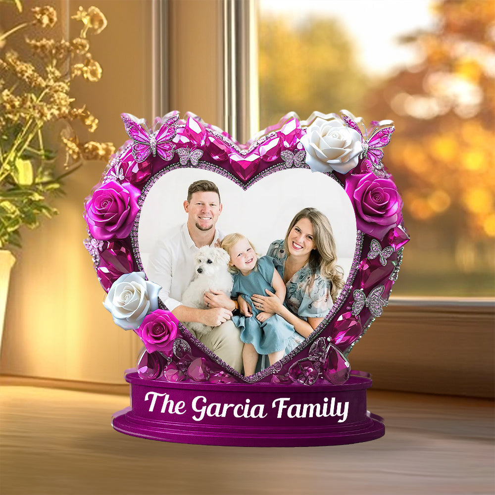 Our Family Rose Custom Personalized Acrylic Block Plaque with family names and floral design.