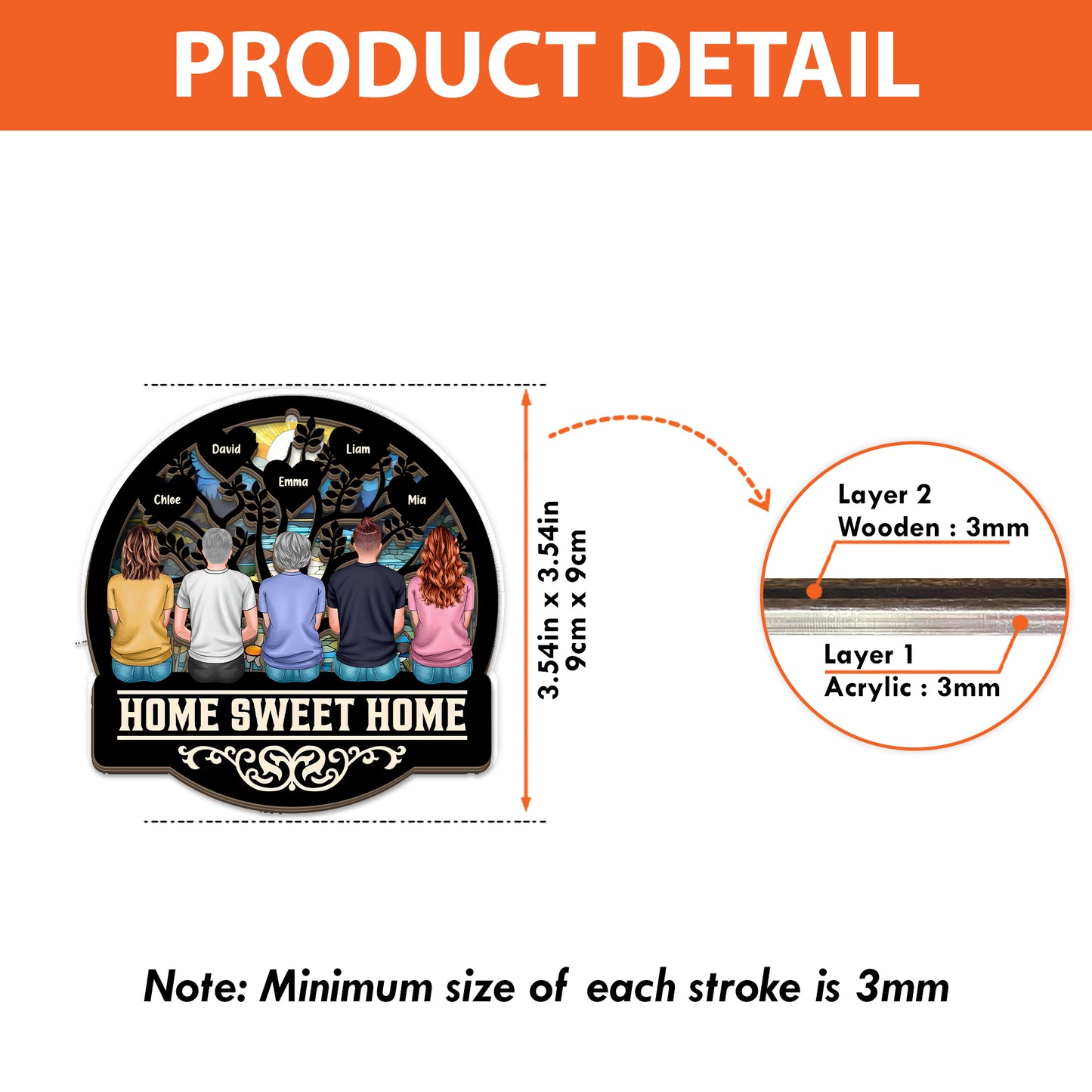 Personalized "Our Family This Christmas" window suncatcher ornament hanging.