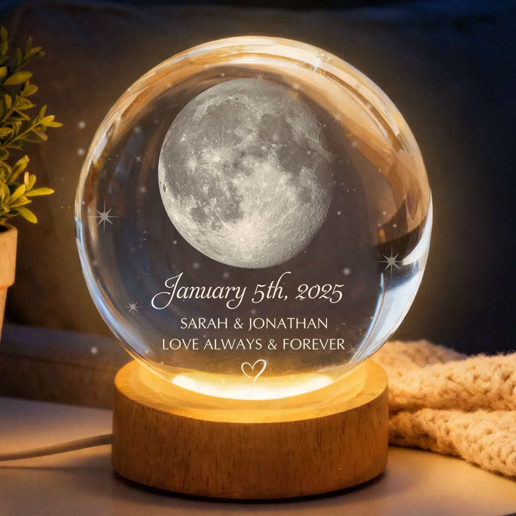 Our Moon Special Date Love Always - Personalized Crystal Globe Lamp