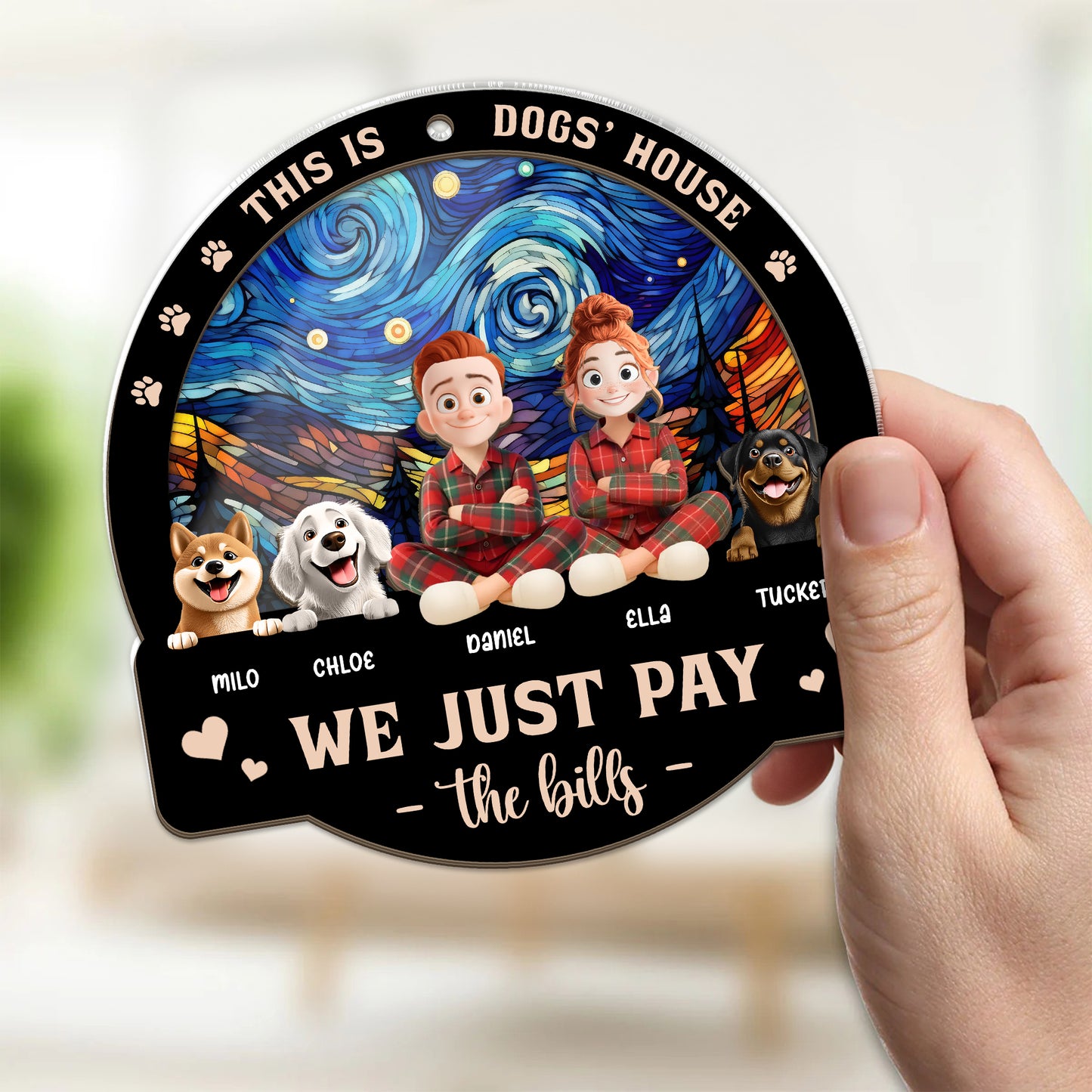 Pay the Bills personalized suncatcher window hanging.