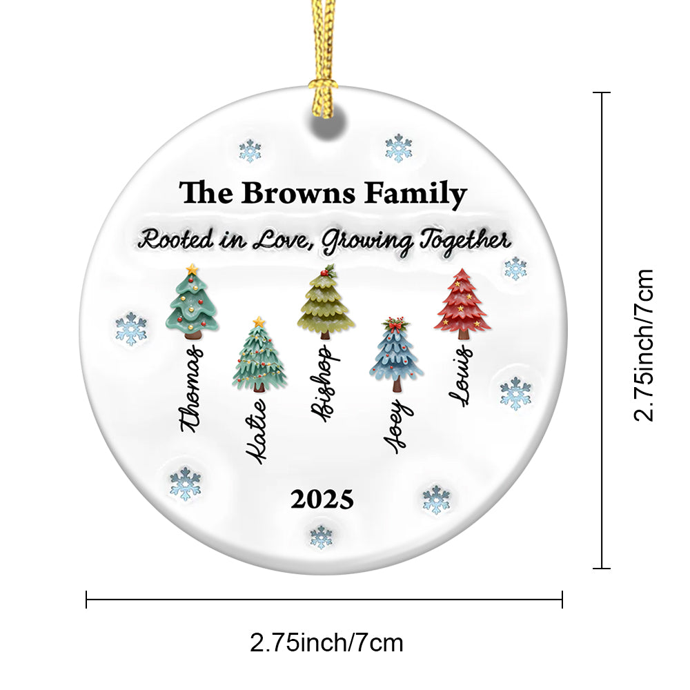 Rooted in Love Personalized Christmas Tree Ornament: A custom ceramic ornament with a 3D effect.
