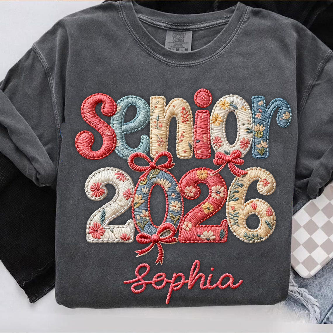 Senior 2026 embroidered crewneck hoodie sweatshirt, a custom graduation unisex t-shirt from Jillian Customs.