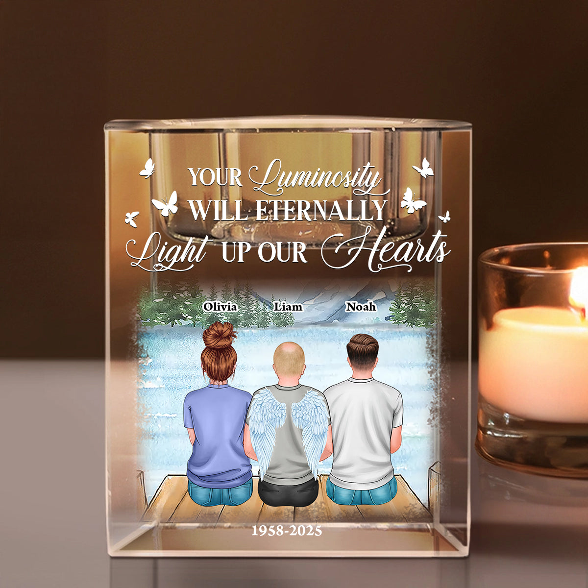 Custom Photo Blessing Family Memorial - Personalized Crystal Candle Holder