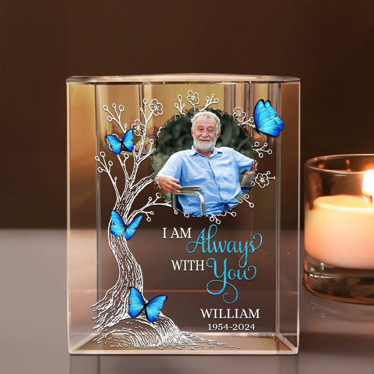 Custom Photo Your Life Was A Blessing Memorial - Personalized Crystal Candle Holder