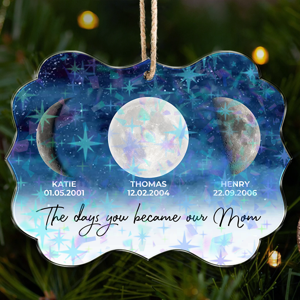 Starry Night custom shape hologram ornament, reflecting light.