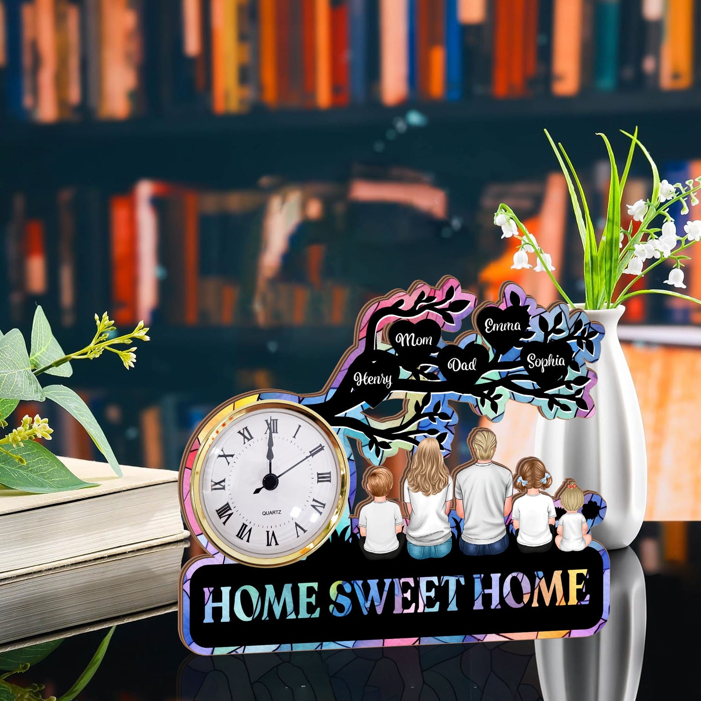 Personalized Sweet Home Desk Clock Plaque - A unique and sentimental home decor gift.