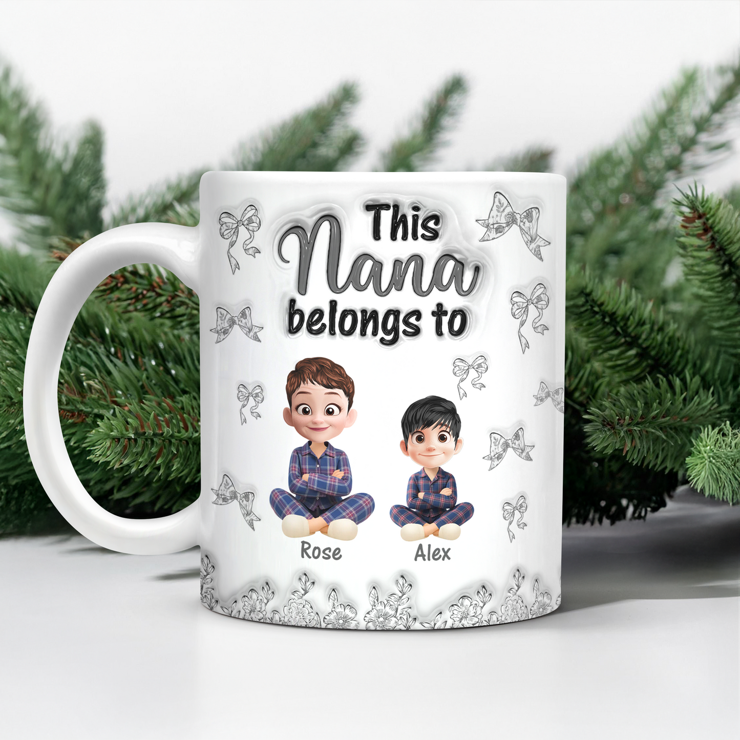 This Grandma Belongs To Personalized Coffee Mug with Custom Names - 3D Effect.