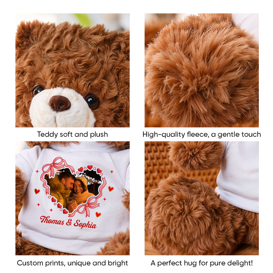 Personalized Valentine's Day Teddy Bear with "Love You Longer" message. Custom plush bear gift.