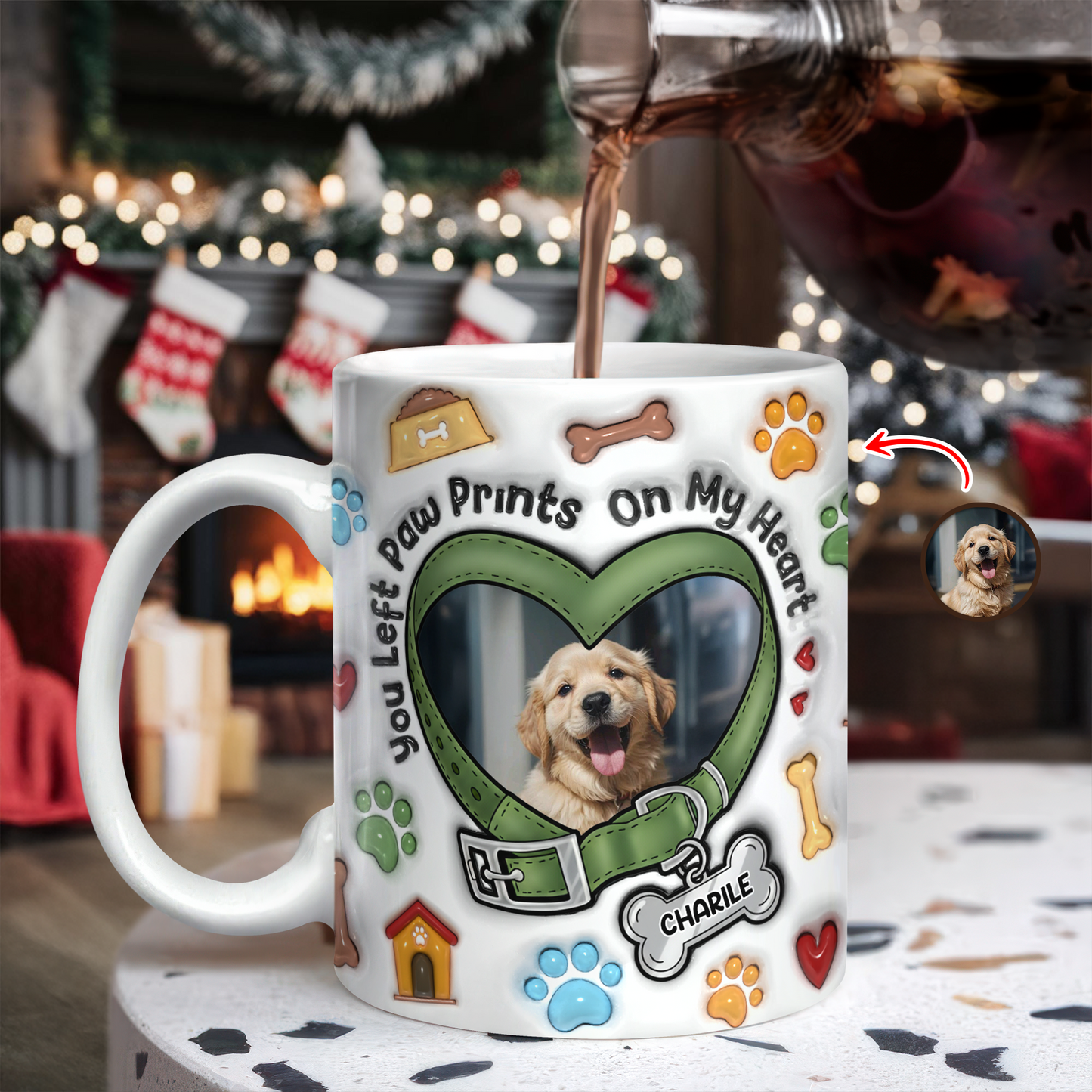 You Left Paw Prints on My Heart personalized custom coffee mug.